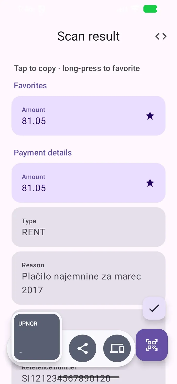 UPN Scan s potrditvijo kopiranja celotne vsebine kode